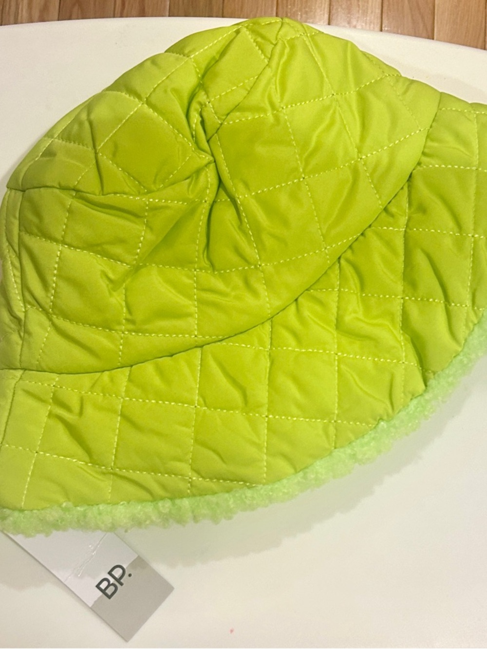 BP Nordstrom Lime Green Bucket Hat Quilted & Teddy Fleece OS NWT
